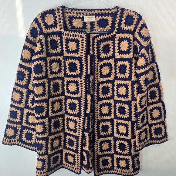 Vintage 70s Handmade Crochet Granny Square Open Front Cardigan Jacket OS SEE - Picture 8 of 8